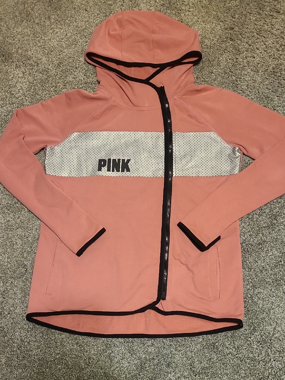 PINK Victoria's Secret Peach Zip-Up Hooded Jacket with Reflective Top